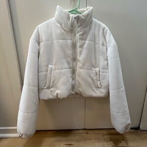 White Cropped Puffer Jacket